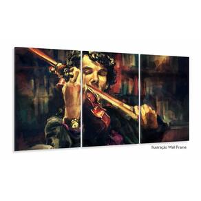 Quadro Sherlock Holmes E Violino Art Tela Em Tecido 3 peças