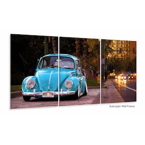 Quadro Decorativo Fusca Azul 120x60 em tecido 3 peças