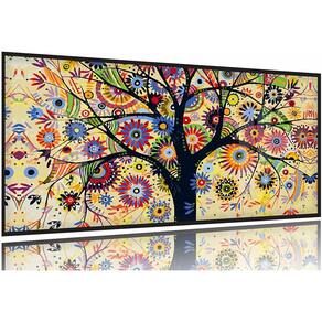 Quadro Árvore Colorida Decorativo 130x60 Moldura Preta 2x2