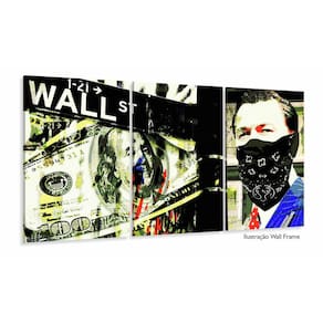 Quadro Decorativo Lobo Wall Street 3 Peças 120x60 Mosaico