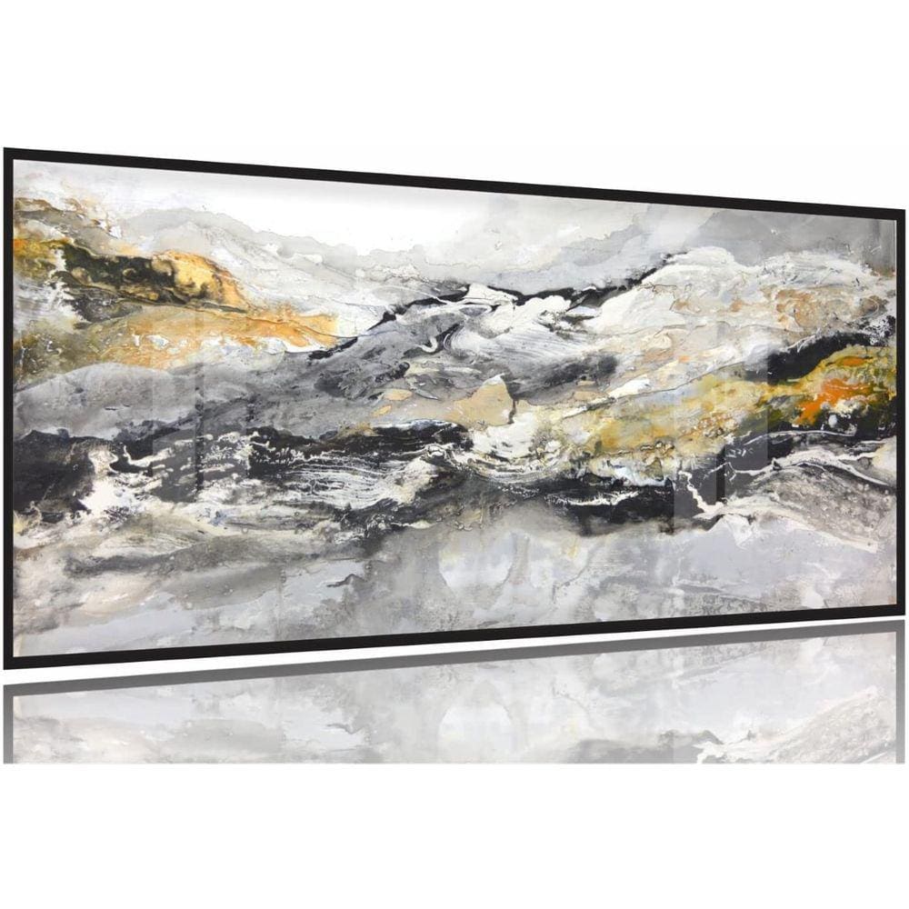 Quadro Decorativo Abstrato Tons Cinza 130x60 Moldura Preta 2x2