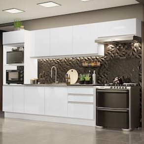 Cozinha Completa 100% MDF Madesa Acordes 330006 com Armário e Balcão - Frentes Branco Brilho