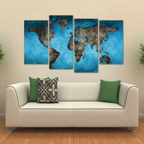 Quadro Decorativo Mapa Mundi Em Tecido 4 Peças