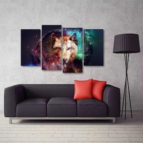 Quadro Decorativo Lobo Escritório Mosaico Em Tecido 4 Peças