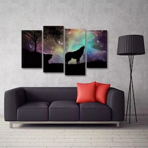 Quadro Decorativo Lobo Uivando Mosaico Em Tecido 4 Peçase