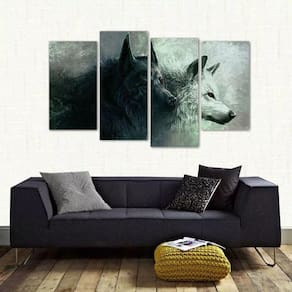 Quadro Decorativo Lobo Uivando Mosaico Em Tecido 4 Peçase
