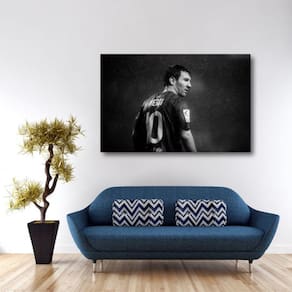 Quadro Lionel Messi Preto e Branco decorativo Tela em Tecido
