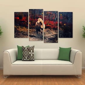 Quadro Paisagem Cavalo Morrom Mosaico Em Tecido 4 Peças 1