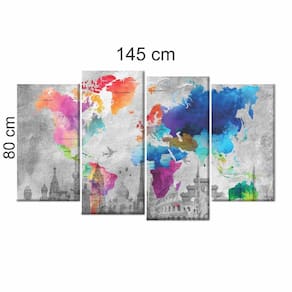 Quadro Decorativo Mapa Mundi Global Dark 145x80 em tecido 2