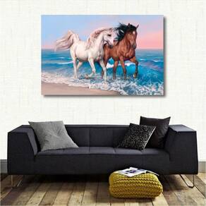 Quadro decorativo Cavalos Branco e Marrom Arte