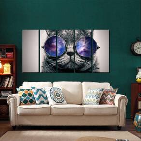 Quadro Decorativo Gato Pisicodélico 140 x 65cm em Tecido