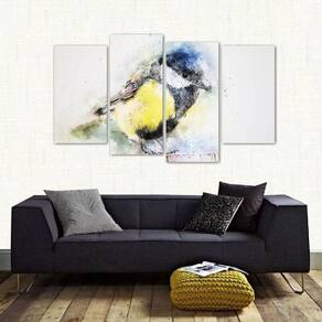 Quadro Passarinho Artístico Escritório Em Tecido 4 Peças