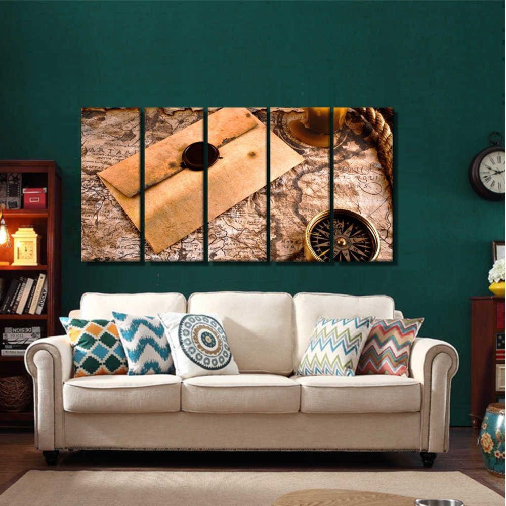 Quadro Decorativo Mapa Mundi Retro 140x65 em tecido m08