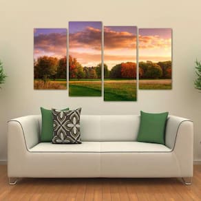 Quadro Paisagem Árvores Sala Escritório Em Tecido 4 Peças 1