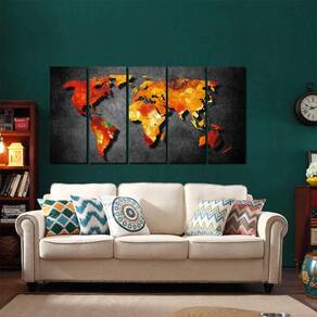 Quadro Decorativo Mapa Moderno 140x65 em tecido
