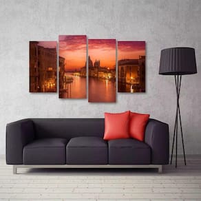 Quadro Veneza Paisagem Escritório Mosaico Em Tecido 4 Peças