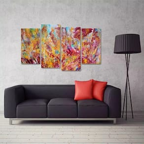 Quadro Abstrato Colorido Artístico Escritório Tecido 4 Peças