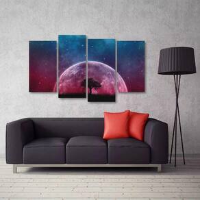 Quadro Paisagem Da Lua Sala Escritório Em Tecido 4 Peças 1