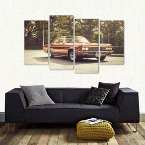 Quadro Decorativo Carro Antigo Vintage Em Tecido 4 Peçase
