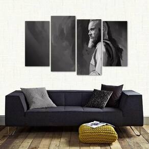 Quadro Artístico Série Vikings Ragnar Em Tecido 4 Peçases