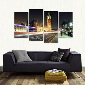 Quadro Paisagem Londres Big Ben Mosaico Em Tecido 4 Peças