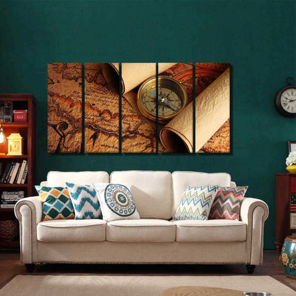 Quadro Decorativo Mapa Mundi Retro 140x65 em tecido m05