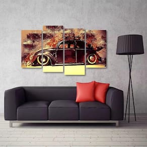 Quadro Decorativo Fusca Vintage Em Tecido 4 Peças tado