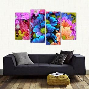 Quadro Decorativo Flores Coloridas Paisagem Tecido 4 Peças 1