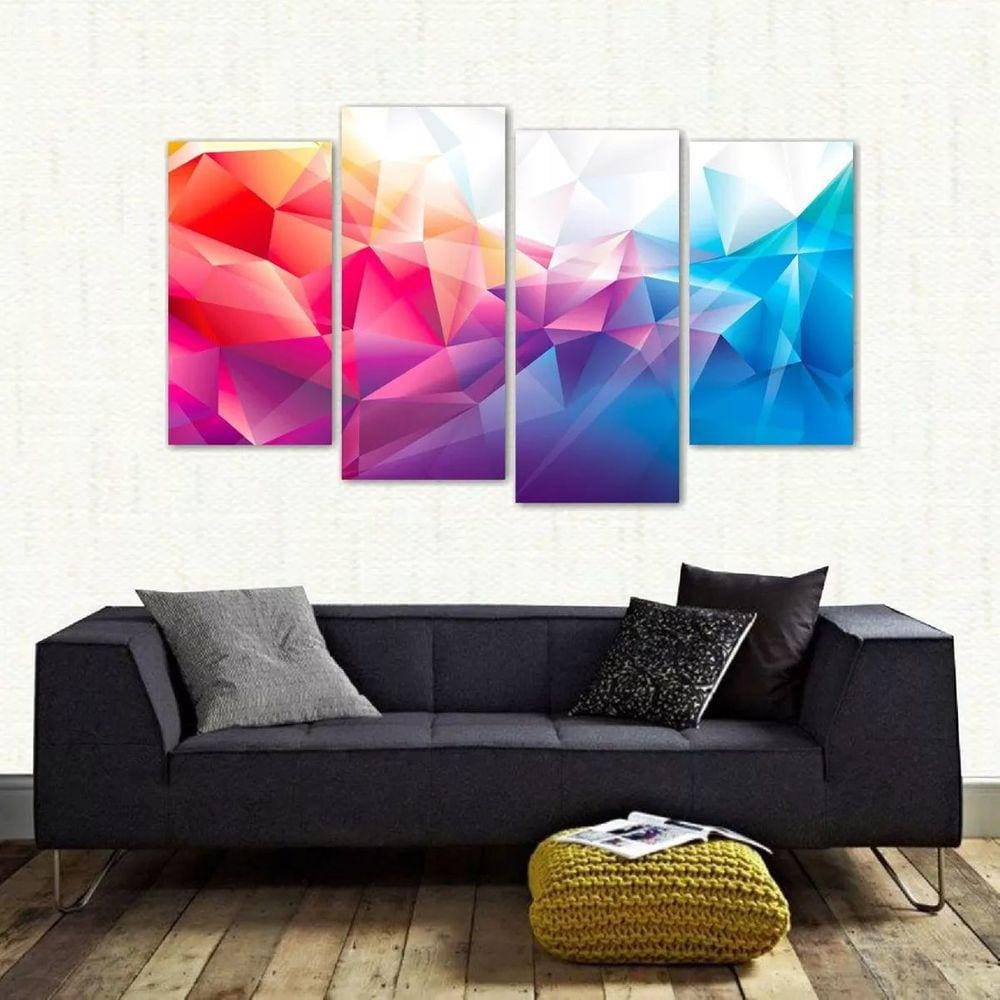 Quadro Abstrato Sala Escritório Colorido Em Tecido 4 Peças 1