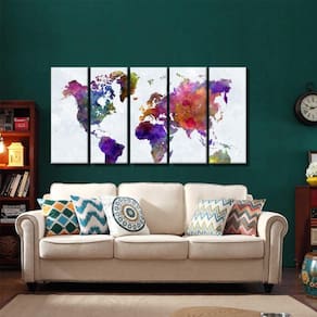 Quadro Decorativo Mapa Mundi Color 140x65 em tecid m03