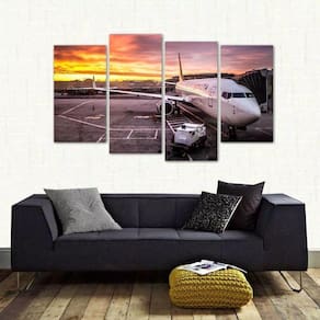Quadro Paisagem Avião Boeing 737 Escritório Tecido 4 Peças 1