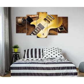 Quadro Decorativo Sala Quarto Escritório Guitarra Dourada