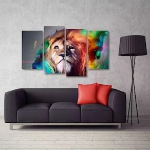 Quadro Decorativo Leão Aguarela Quarto Em Tecido 4 Peçase