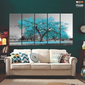 Quadro Decorativo 140x65 Sala Quarto Árvore Turquesa 5 peças
