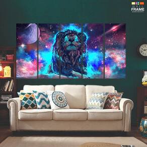 Quadro Decorativo Leão Do Universo 140x65 5 peças