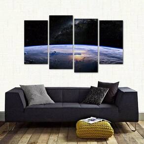 Quadro Paisagem Da Terra Vista Do Espaço Em Tecido 4 Peças 1