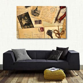Quadro Cartas Retro Vintage com Tela em Tecido