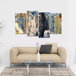 Quadro Abstrato Moderno Artístico Escritório Tecido 4 Peças