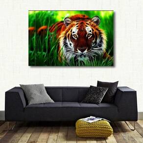 Quadro decorativo Tigre Paisagem Animais com Tela em Tecido