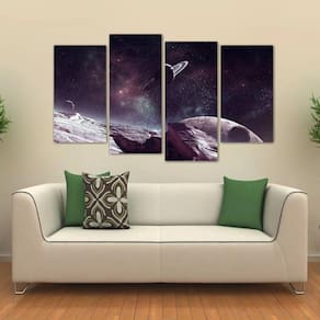 Quadro Paisagem Espaço Universo Escritório Em Tecido 4 Peças