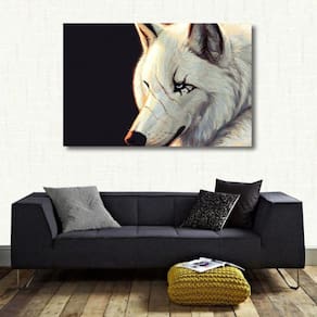 Quadro decorativo Lobo Branco Animais com Tela de Tecido