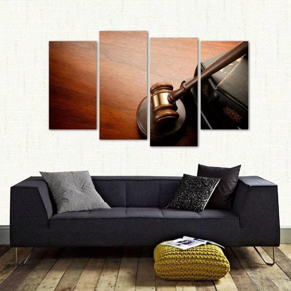 Quadro Decorativo Advocacia Martelo De Juiz Tecido 4 Peças 1