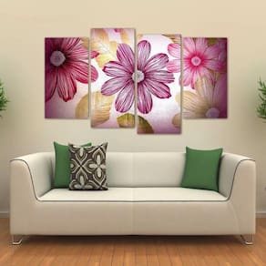 Quadro Decorativo Flor Rosa Mosaico Em Tecido 4 Peças