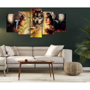 Quadro Decorativo Sala Quarto Escritório Animais e Índios