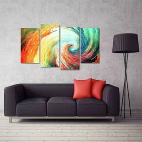 Quadro Abstrato Tornado Colorido Escritório Tecido 4 Peças 1