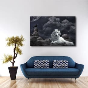 Quadro Lobo Paisagem Animais decorativo Tela em Tecido