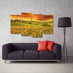 Quadro Decorativo Flor Girassol Paisagem Em Tecido 4 Peças 1