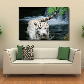 Quadro decorativo Tigre Branco Paisagem Animais com Tela em