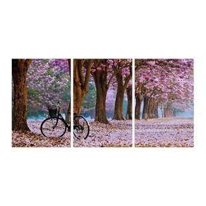 Quadro Paisagem Flor Cerejeira Bicicleta Decorativo Tecido