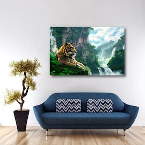 Quadro decorativo Tigre Natureza Paisagem com Tela em Tecido